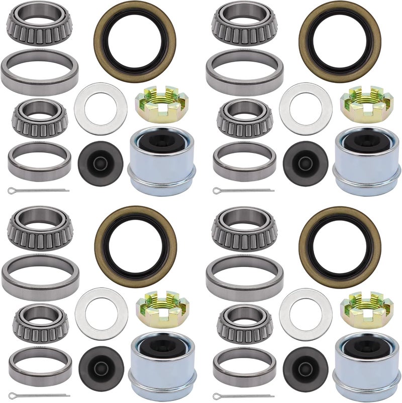 Torkettle 4 Sets Boat Trailer Wheel L68149 L44649 5 Lug Bearing Kit for 3500lb Axle with 171255TB/10-19 Grease Hub Seals, 1.98" Dust Covers, Rubber Plugs, Cotter Pins, Washers - Image 1